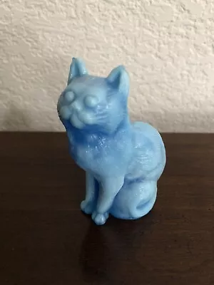 MOSSER MILK BABY BLUE CAT SLAG Glass RARE Vintage Kitten Unique Color 3  Kitty • $149.98