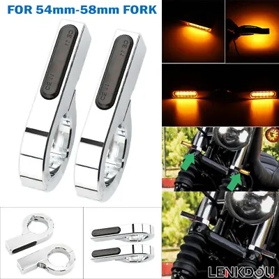 2PCS LED Motorcycle Turn Signal Blinkers Light 12V For 55-58mm Fork Mount Clamp • $32.99