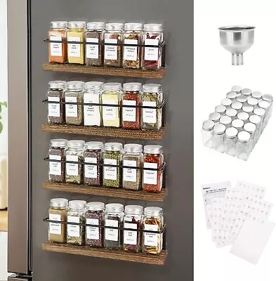 KitHero Magnetic Spice Rack With 24Jars 216Labels 1Steel Funnel For Refrigerator • $43.19