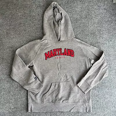 Vintage Y2k MARYLAND TERPS Hoodie Youth 2XL Gray Pullover Sweatshirt Gray • $14.69