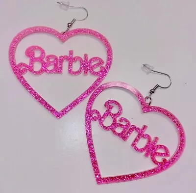 💖 Barbie Hot Pink Glitter Heart Earrings 💖Dress Up Jewellery + Tracking 💖 • $6.99