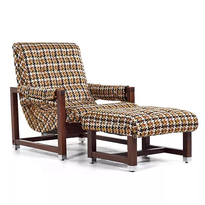 Milo Baughman Style Walnut Scoop Lounge Chair And Ottoman • $3395
