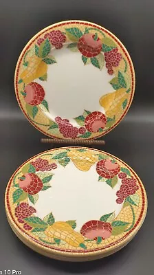 Set Of 4 Pier 1 Imports  Mosaic Fruit  Dinner Plates Italy 10-3/8  Earthenware • $14.99