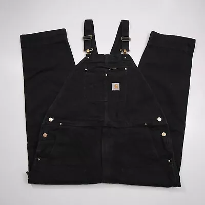 Carhartt Men 44X32 Duck Bib Denim Overalls Double Knee Black Workwear 102776-001 • $49