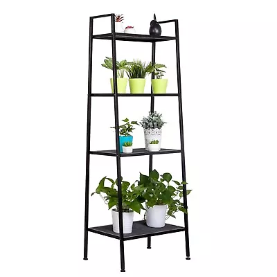 Metal 4-Tier Ladder Shelves Bookshelf Industrial Storage Bookcase Unit • £34.79