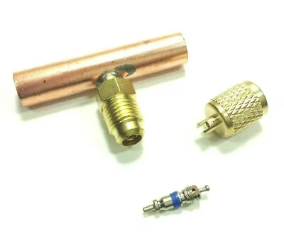Copper Access Tee 3/8  ODS X 1/4  Flare Scrader Valve & Wrench Cap HVAC CBT38 • $8.05