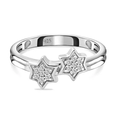 Diamond Twin-Star Ring For Women In Platinum Plated 925 Sterling Silver • £27.99