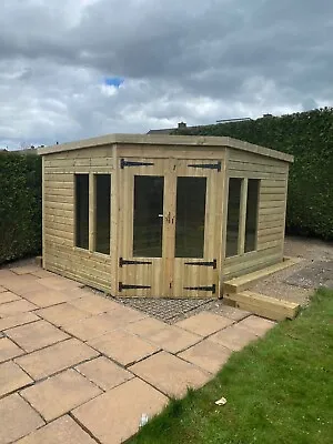 GARDEN SHED CORNER SUMMER HOUSE TANALISED SUPER HEAVY DUTY 10x10 19MM T&G. 3X2 • £2320