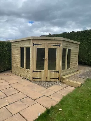 GARDEN SHED CORNER SUMMER HOUSE TANALISED SUPER HEAVY DUTY 10x10 19MM T&G. 3X2 • £2320
