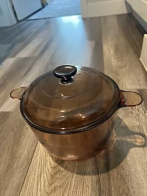 Vintage Corning Ware Vision 3.5L Dutch Oven Cooking Stock Pot W/ Lid Amber Glass • $69.99