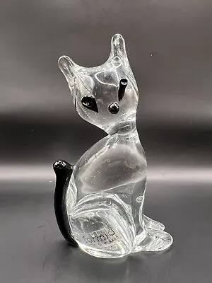 Formia Vetri Di Murano Cat Art Glass Paperweight Black And Clear • $30