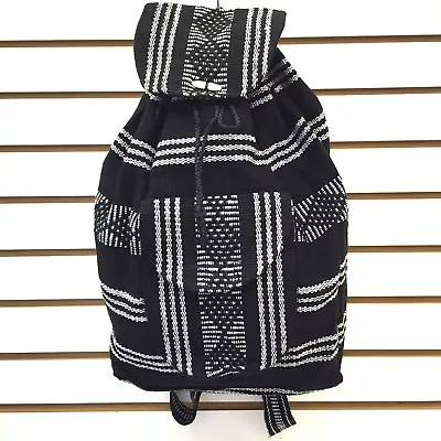 RASTA Bag Beach Hippie Baja Ethnic Backpack Made In Mexico Unisex Black & White • $19.99