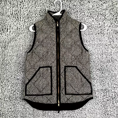 J Crew Jacket Womens Xs Black Tan Quilted Puffer Vest 60% Down Tweed Academia • $12.62