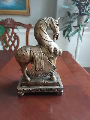 Vintage Gold Resin Chinese War Horse Statue Sculpture On Base • $29.50