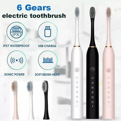 $15.04 • Buy 6 Modes USB Charger Sonic Electric Toothbrush With 4 Replacement Washable Head
