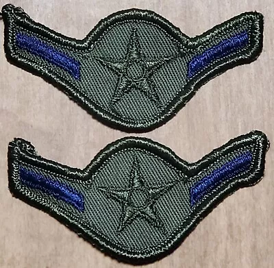 2 US Air Force Airman Subdued Rank Chevron Patch E-2 USAF Green Stripe BDU NOS • $4.99