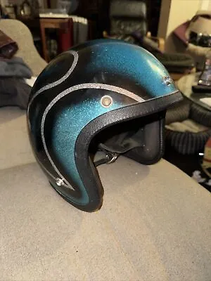 Vintage Norcon TW-1 Blue Silver Metal Flake Motorcycle Racing Helmet Size Large • $89.99