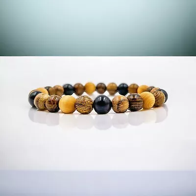 Handmade All Mixed Up Wood 8mm Mala Beaded Bracelet - Mens Wooden Bracelet • $18.95