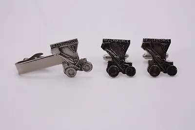 Leavens Attleboro Tractomotive  Tractor Silver Tone Cuff Links Tie Bar Set Vtg  • $30