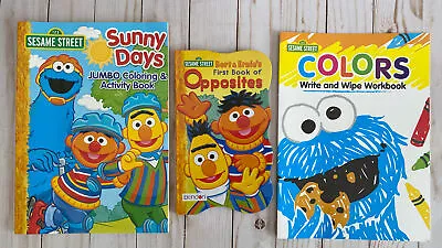 $14.95 • Buy Sesame Street 3 Book Set Coloring Book + Opposites +Color Dry Erase Workbook New
