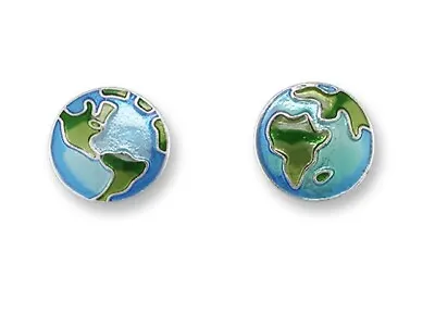 Planet Earth Stud Earrings Sterling Silver Plated Enamel Zarlite By Zarah • $23.99