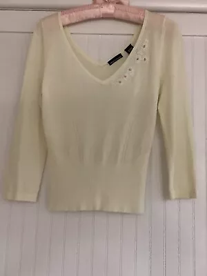 Moda International V Neck Top Cream With Beading Details Size Medium • $12.40