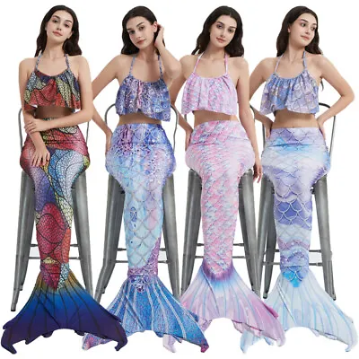 Adults Women Mermaid Tail Top Shorts Set Swimwear Swimsuit Swimming Suit Dress • £19.38