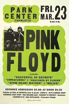 $19.99 • Buy Vintage Concert  POSTER  Rare   PINK FLOYD   Charlotte NC  North Carolina  16x20