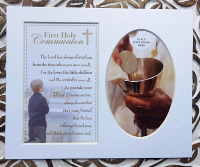 £4.99 • Buy Boys First Holy Communion Photograph Frame Card Mount Prayer Verse Keepsake Gift