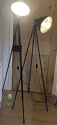 Pair Of Vintage Habitat Retro Floor Lamps. Industrial Style Metal Tripod/Shade • £80