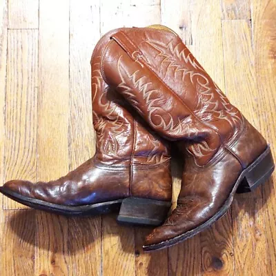 Vintage Nacona Cowboy Boots 8.5 D Rusty Brown Bullhide Leather  • $59.98