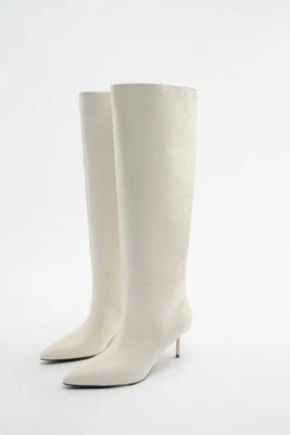 $45 • Buy NEW ZARA POINTED TOE KNEE HIGH HEELED BOOTS WHITE 3011/910 Womens Size US 8