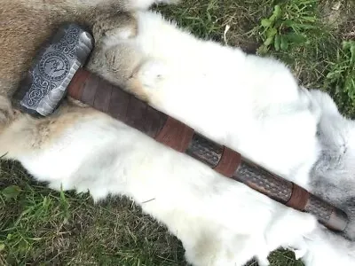 Handmade Viking Wolf Mjolnir Hammer Hand Engraved Burned And Carved • $399.99