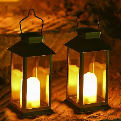 2Pcs Solar Lantern Lights With LEDs Flameless Candle Garden Hanging Lantern B9O2 • $28.95