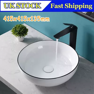 Bathroom Vanity Wash Basin Sink White Counter Top Oval Ceramic Wash Bowl Round • £33.90