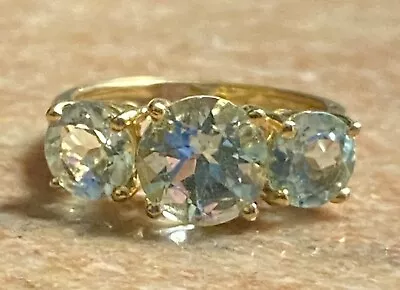 Vintage 14 K 3 Stone Aquamarine Ring Size 5  3/4  • $250