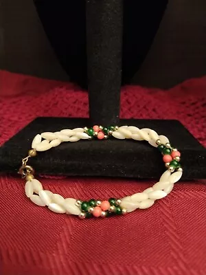 Vintage Genuine Mother Of Pearl Rice Bracelet With Glass Beads1960's • $7.50