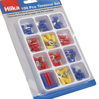 Hilka Insulated Crimp Terminals.100 Ring Spade Fork Cable Wire Crimp Terminals • £5.35