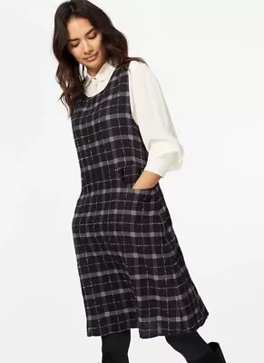 £49.10 • Buy BRORA Plaid Wool Pinafore Charcoal Black 8 10 Check Sleeveless Pockets Work