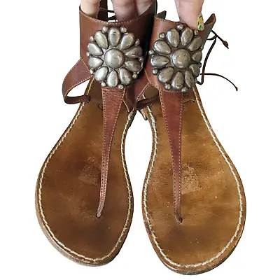 Miss Trish Of Capri Leather Brown Gladiator Style Thong Sandal Sz 7 • $68