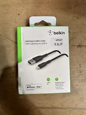 BELKIN BOOST CHARGE  MFi Certified IPhone To USB-A CABLE 1M BLACK Box 284 • $17.99