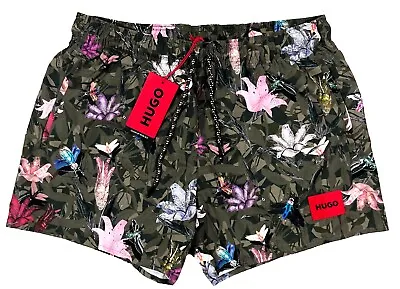 Men's HUGO BOSS Green + Floral / Insects Swim Trunks Swimsuit L Large NWT NEW • $69.99