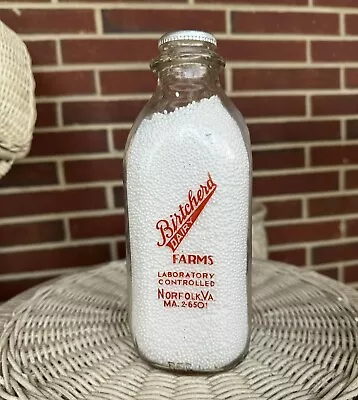 Qt Milk Bottle Birtcherd Dairy Farms Norfolk VA Virginia Red Pyro Square Nice • $19.49