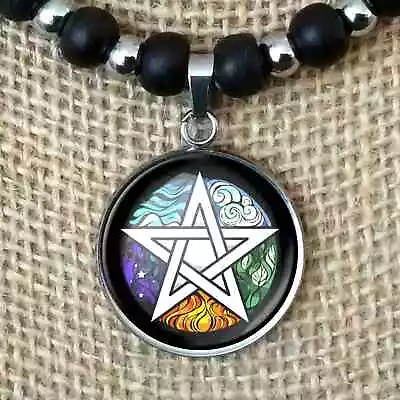 Pentagram Wiccan Pagan Witch Gift Pendant Leather Necklace Men's Women's Jewelry • $12