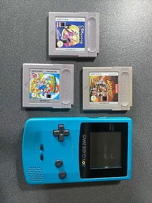 Nintendo Game Boy Colour Blue Version With 3 Games. Ducktails DarkwingD Mario 2 • £25