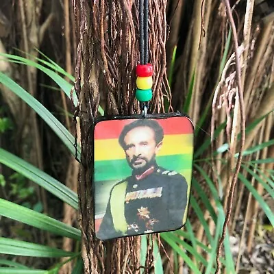 Selassie Pendant Black Cord Necklace Rasta Marley Reggae Jamaica 34 /86 Cm • $25.99