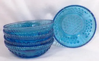 5 Luster Berry Bowls Blue Canton Glass Paneled Hobnail EAPG Antique 1892 • $74.99