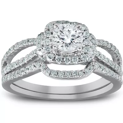 1 1/4 Ct Cushion Halo Split Band Halo Diamond Engagement Wedding Ring White Gold • $944.99