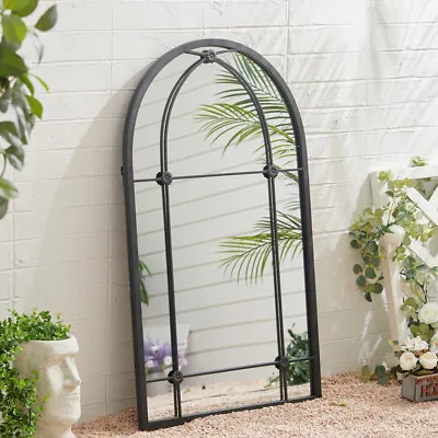 Large Window Garden Mirror Metal Arch Frame Indoor Outdoor Floral Decor UK • £59.95