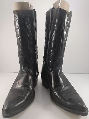 ACME MEN'S BLK Cowboy Western Boots SZ 8 D #4920 Fancy Stitch Pointed J Toe VTG • $49.95